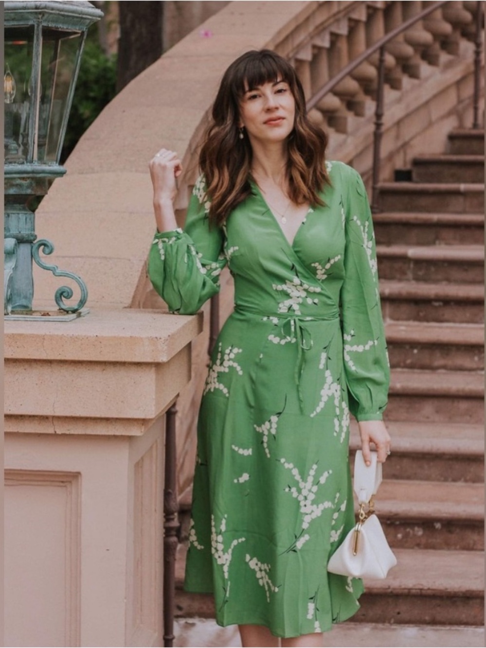 Reformation Par Green Floral Wrap Midi Dress